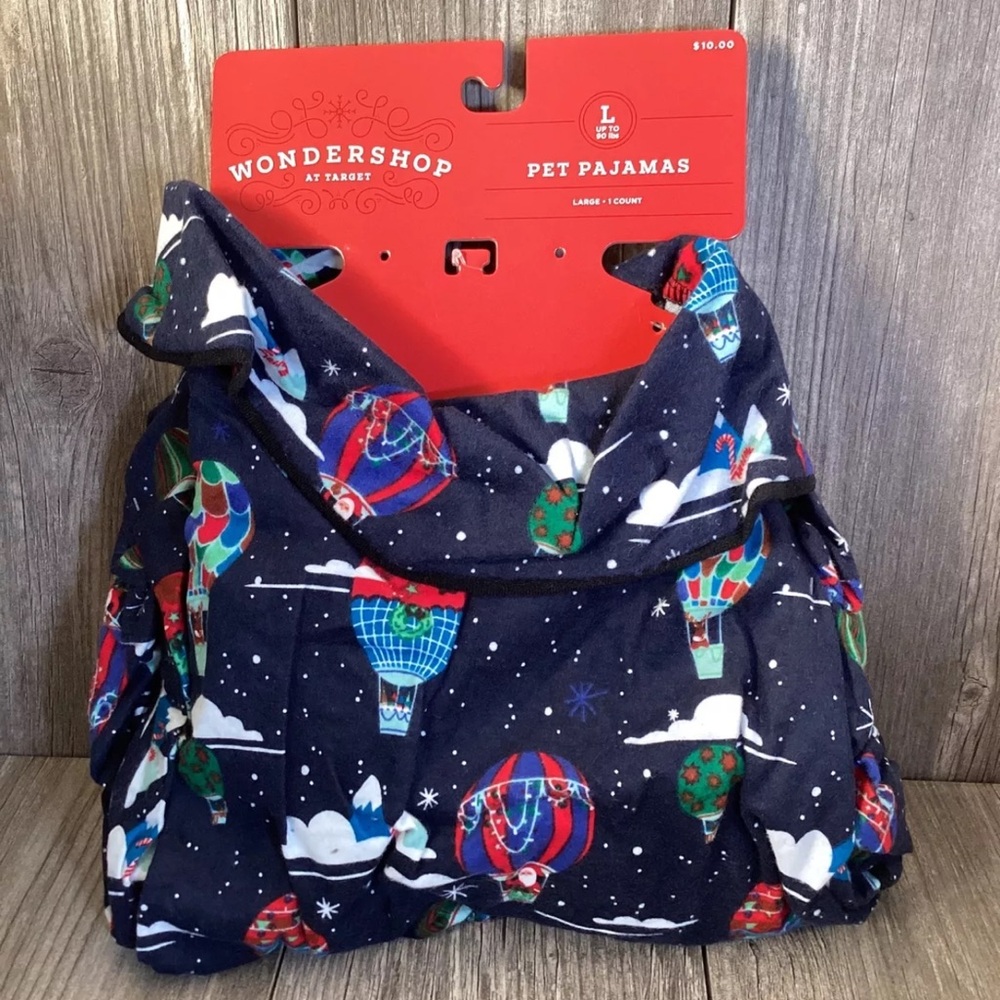 Wondershop One Piece Navy Easy Close Hot Air Balloons Pet Pajamas Size LG NWOT - Picture 4 of 12